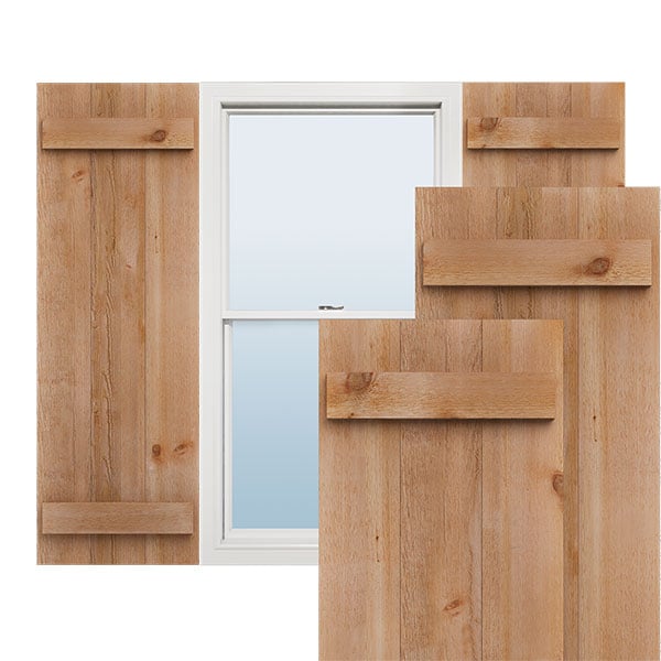 Ekena Millwork - TimberCraft Joined Board-n-Batten Shutters, Rough Sawn Western Red Cedar (Per Pair)