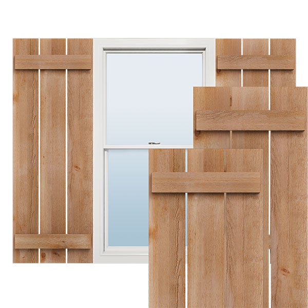 Ekena Millwork - TimberCraft Spaced Board-n-Batten Shutters, Rough Sawn Western Red Cedar (Per Pair)